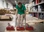 Woman trying on shoes.