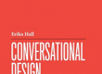 book with red cover and white title saying Conversational Design