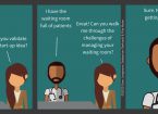 Cartoon strip of a person asking a doctor for advice on how she can start-up her business. However, the doctor says he has a waiting room full of patients, and his first order of his business is to get her to leave.