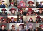 Screenshot of a remote video call including 20 Red Hatters, or people in red hats.